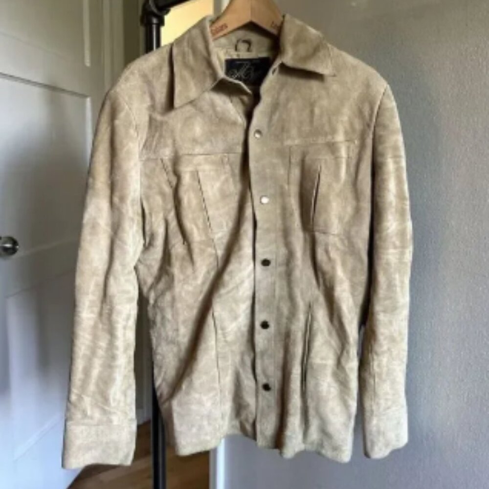 Vintage‎ 1980's Montgomery Ward Leather Jacket 40 Cream Suede Leather Jacket VTG